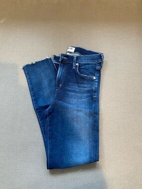 Agolde dark blue frayed-hem straight jeans